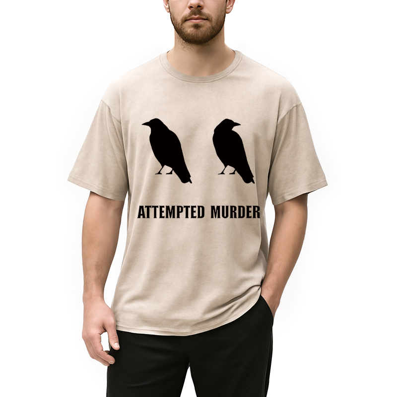Modecanvas Attempted Murder of Crows Funny DTG Printing Washed T-Shirt