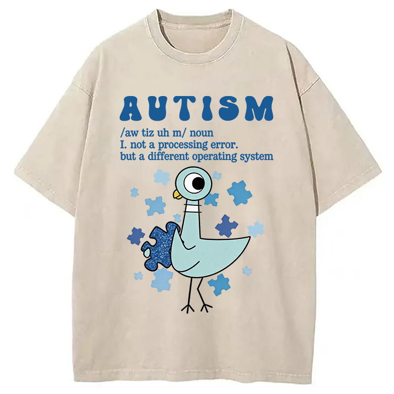Modecanvas Autism Pigeon DTG Printing Washed T-Shirt