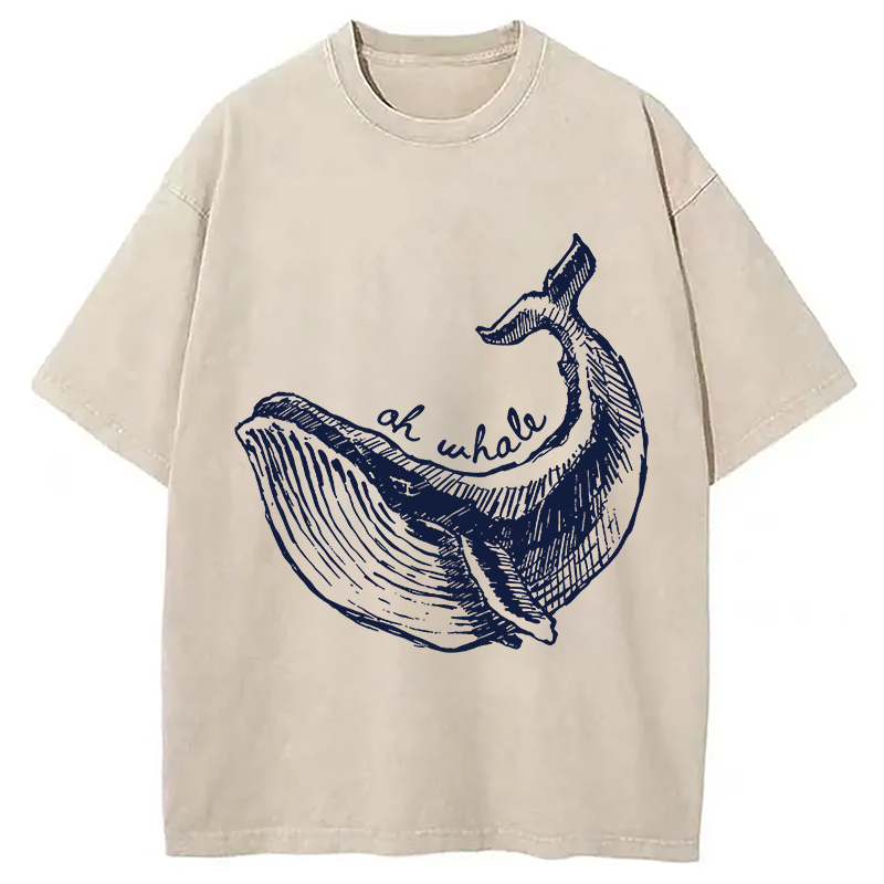 Modecanvas Ah Whale DTG Printing Washed T-Shirt
