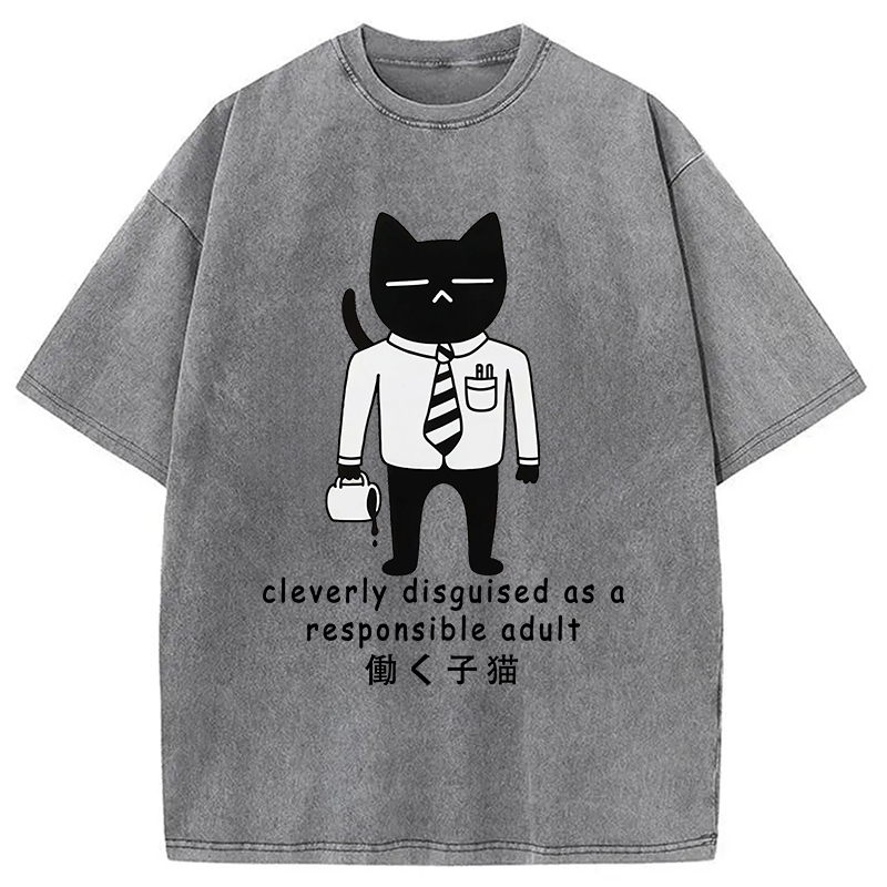 Modecanvas Cat At Work Japan Washed T-Shirt