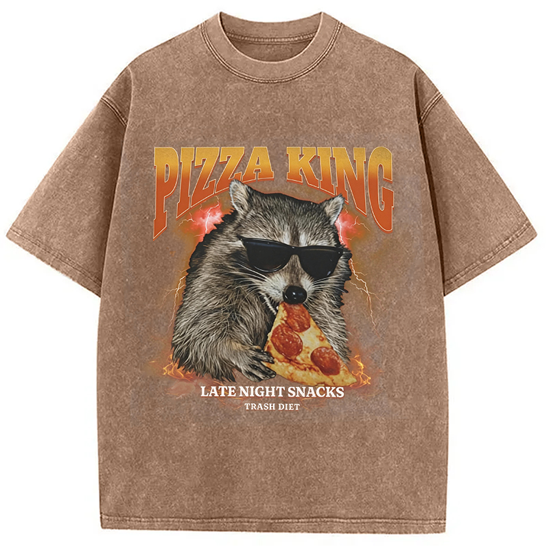 Modecanvas Raccoon Pizza King DTG Printing Washed T-Shirt