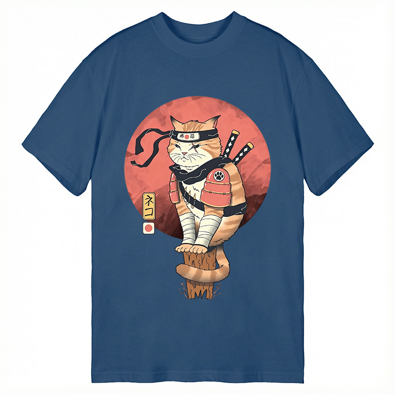 Modecanvas Bloodmoon Samurai Cat DTG Printing Classic T-Shirt-modecanvas