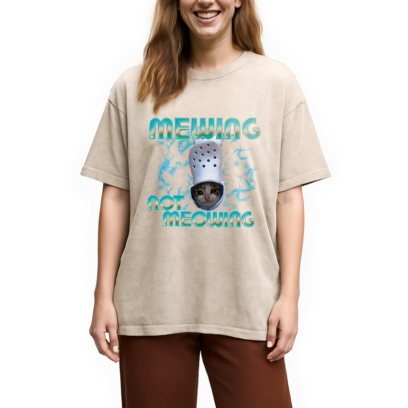 Modecanvas Mewing Not Meowing Cat Ironic DTG Printing Washed T-Shirt
