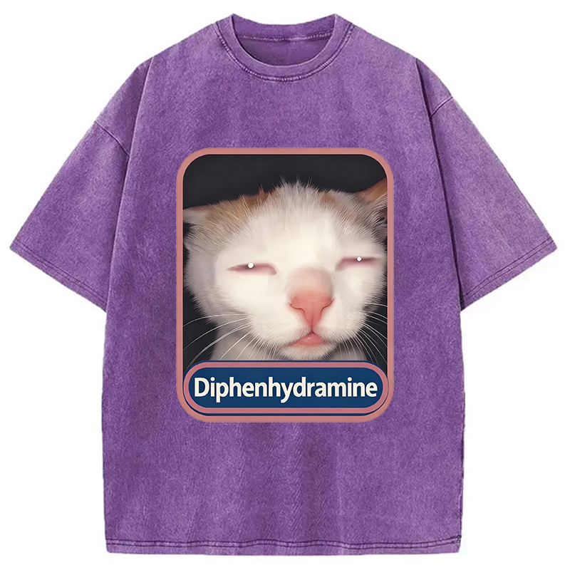 Modecanvas Diphenhydramine Cat Meme Washed T-Shirt-modecanvas