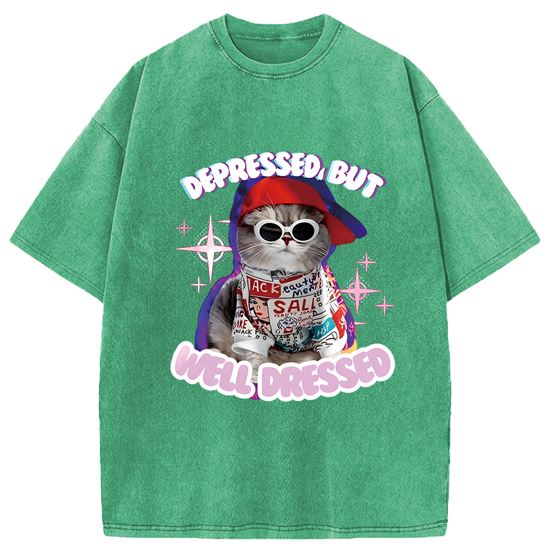 Modecanvas Depressed But Well Dressed DTG Printing Washed T-Shirt