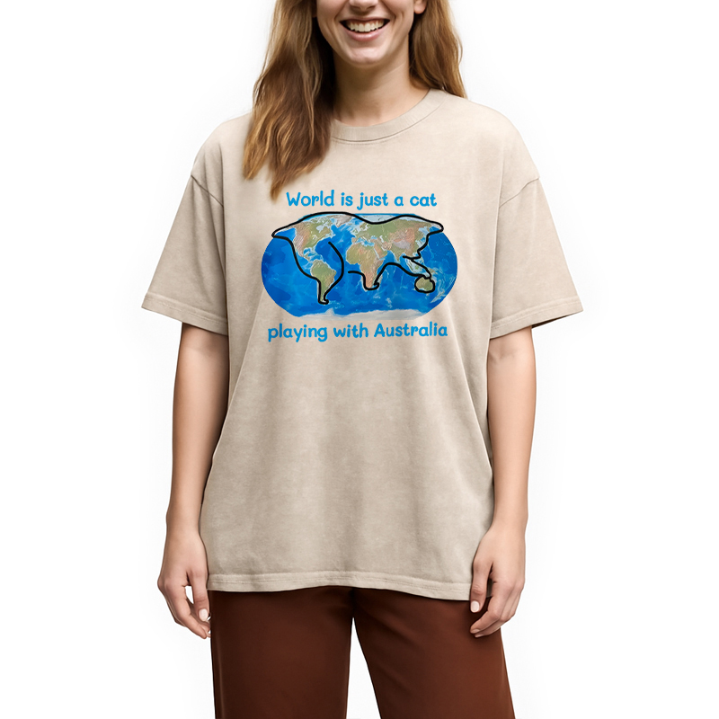 Modecanvas World is Just a Cat DTG Printing Washed T-Shirt