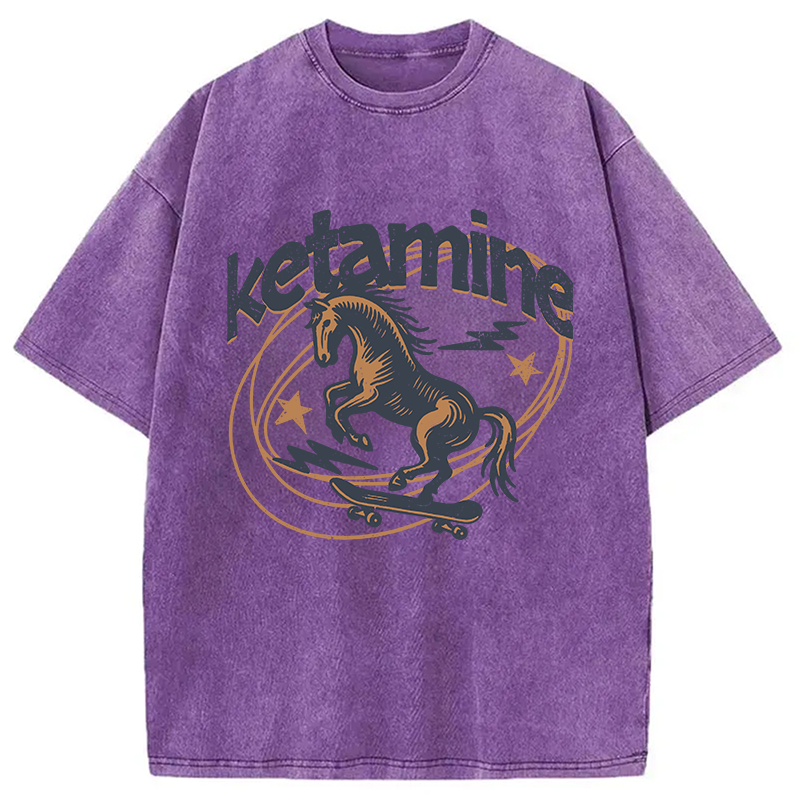 Modecanvas Ketamine Horse Funny DTG Printing Washed T-Shirt