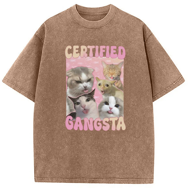Modecanvas Certified Gangsta Cats Washed T-Shirt