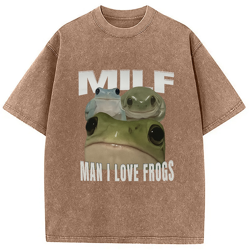 Modecanvas Man I Love Frogs Washed T-Shirt-modecanvas