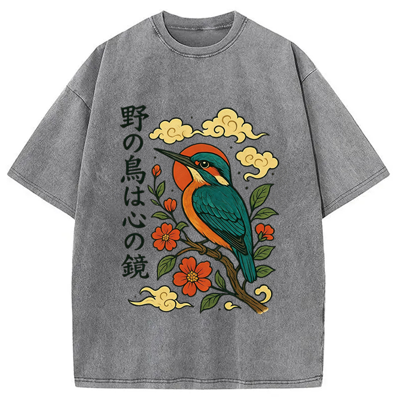 Modecanvas Japanese Kingfisher DTG Printing Washed T-Shirt