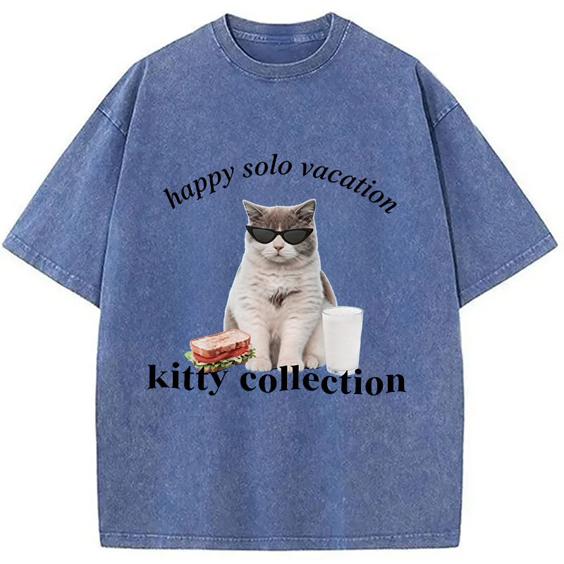 Modecanvas Happy Solo Vacation Kitty Collection DTG Printing Washed T-Shirt