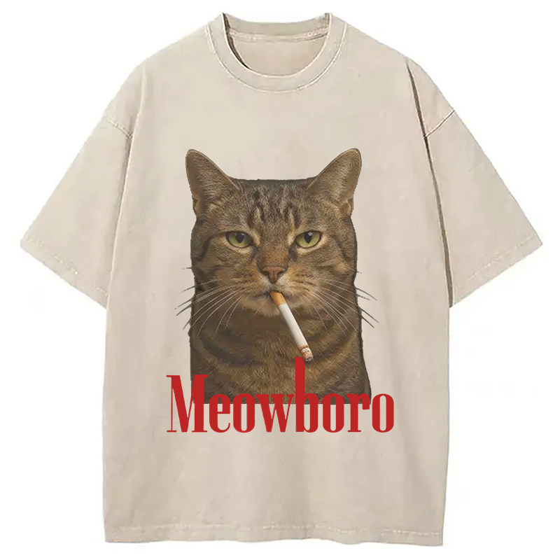 Modecanvas Funny Realistic Cat Meme Washed T-Shirt-modecanvas