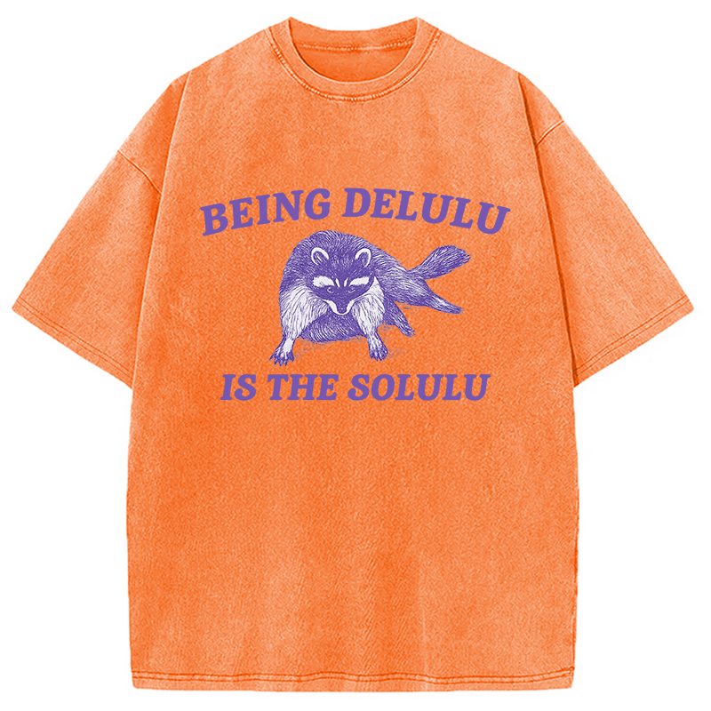 Modecanvas Funny Delusional Raccoon Washed T-Shirt