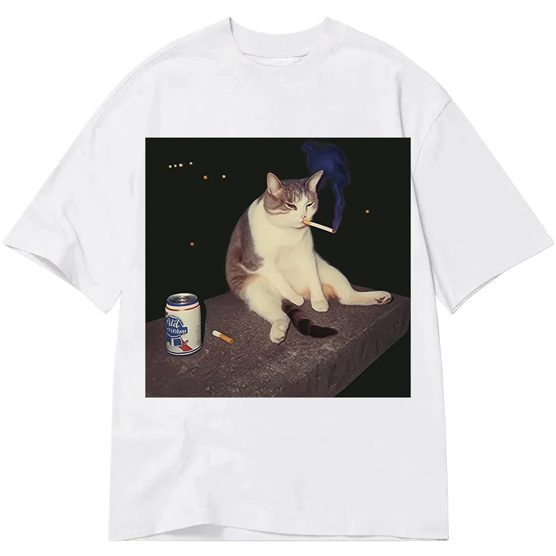 Modecanvas Cigarette Kitten Funny Smoking Cat Meme DTG Printing Classic T-Shirt-modecanvas