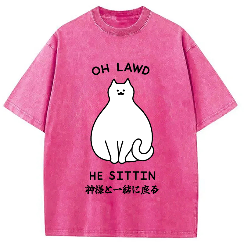 Modecanvas Oh Lawd He Sittin Washed T-Shirt