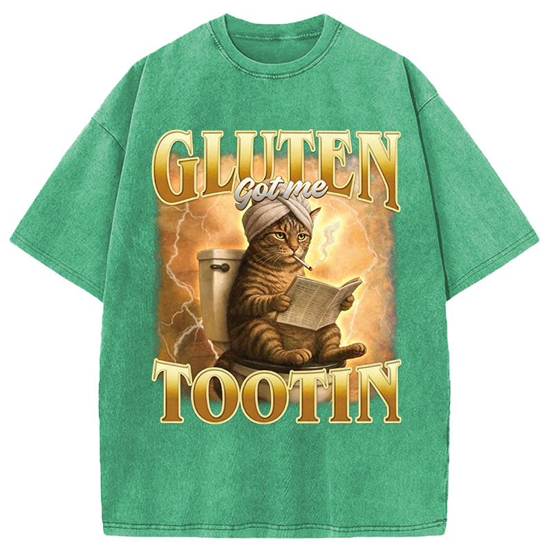Modecanvas Gluten Got Me Tootin Funny Cat Meme DTG Printing Washed T-Shirt