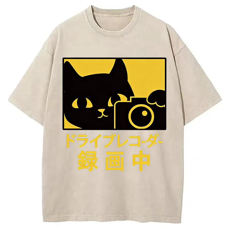 Modecanvas Cat Camera Washed T-Shirt