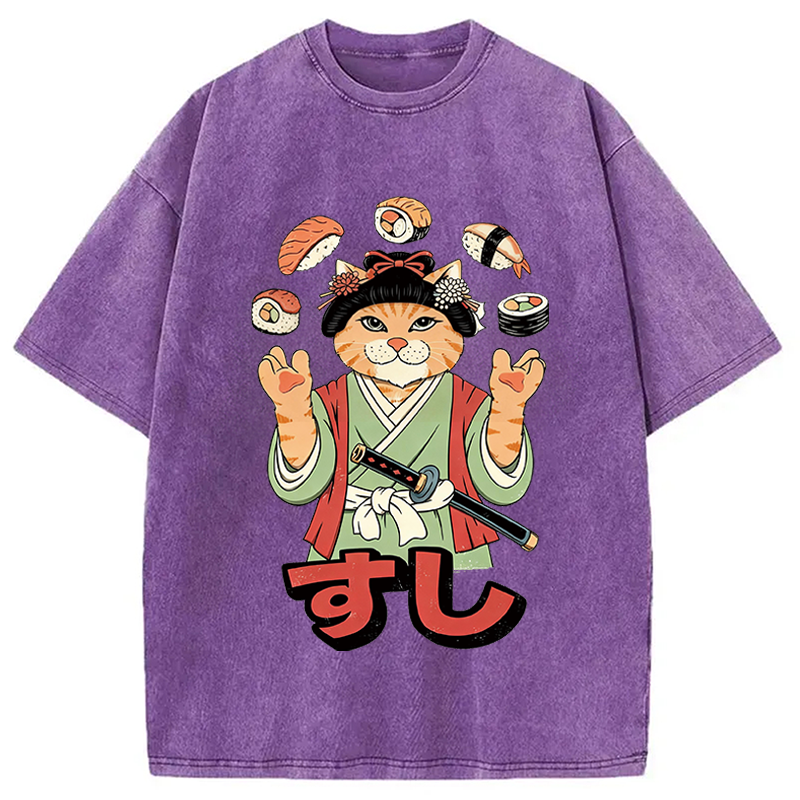 Modecanvas JUGGLING SUSHI DTG Printing Washed T-Shirt
