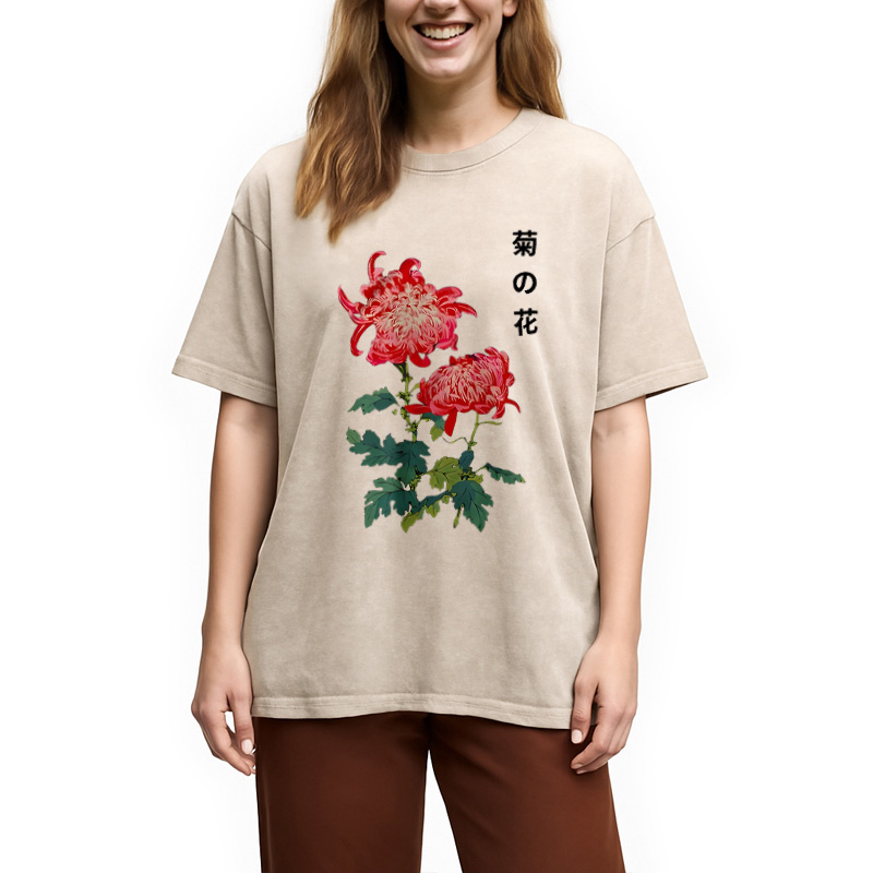 Modecanvas Chrysanthemum Kiku Flower Ukiyo-e Washed T-Shirt