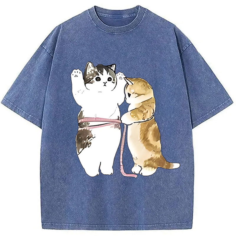 Modecanvas Cute Cat Measurement Washed T-Shirt