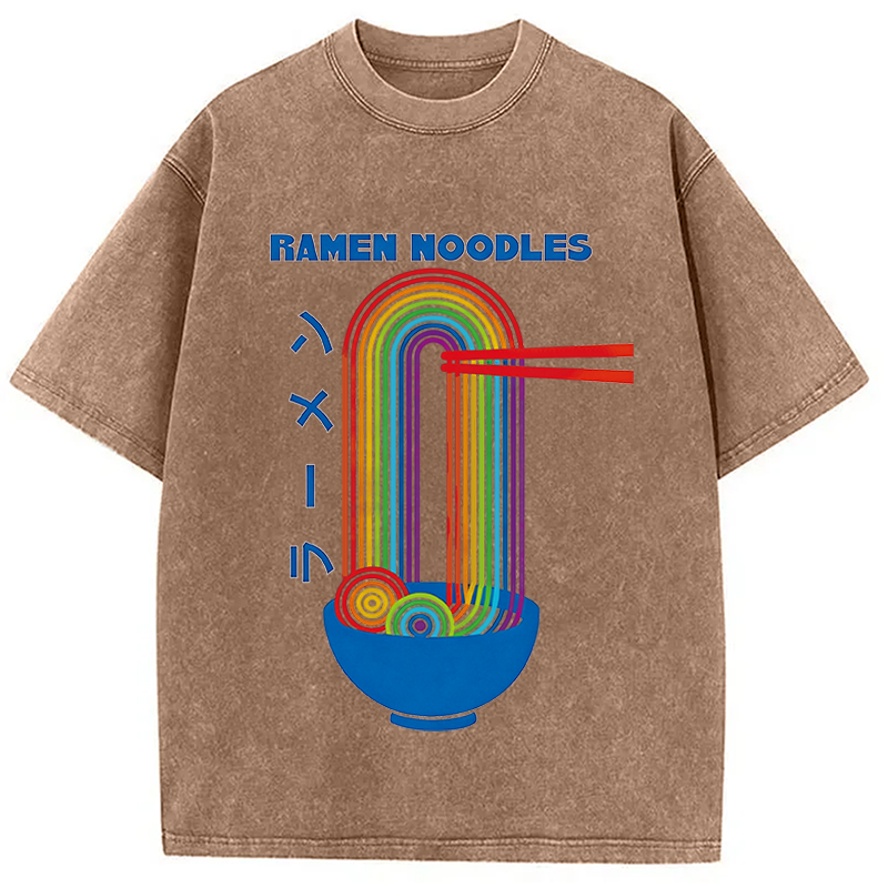 Modecanvas Ramen Rainbow DTG Printing Washed T-Shirt