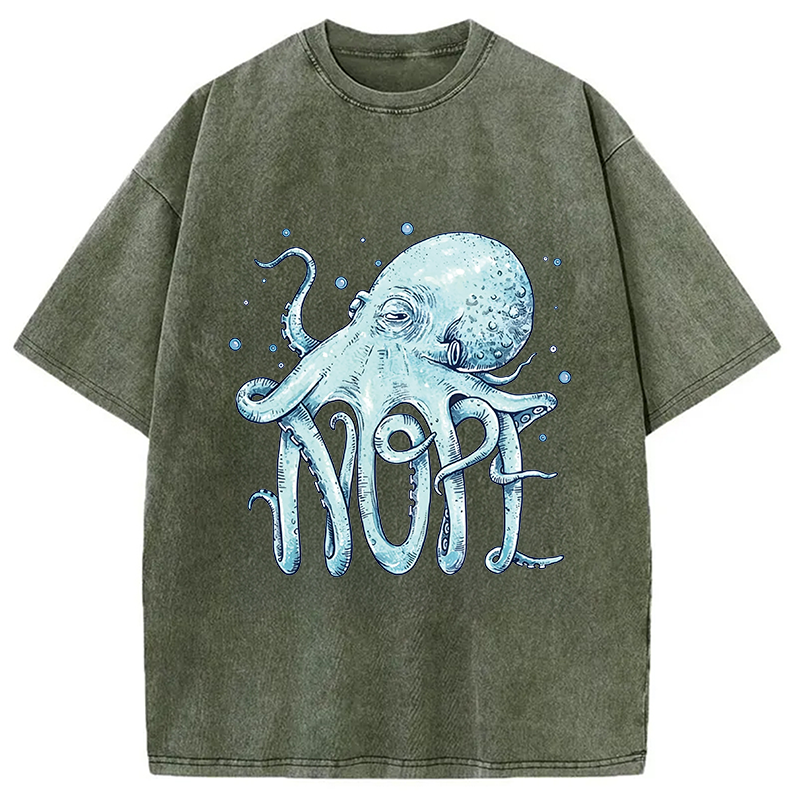 Modecanvas Octopus Nope DTG Printing Washed T-Shirt