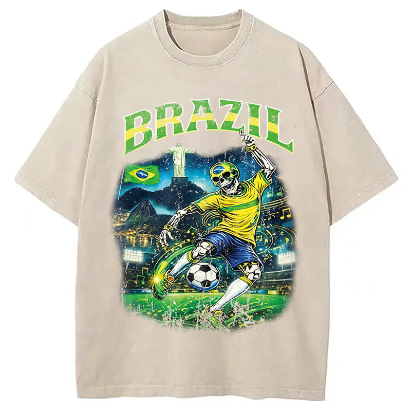 Modecanvas Brazil Soccer Vintage DTG Printing Washed T-Shirt