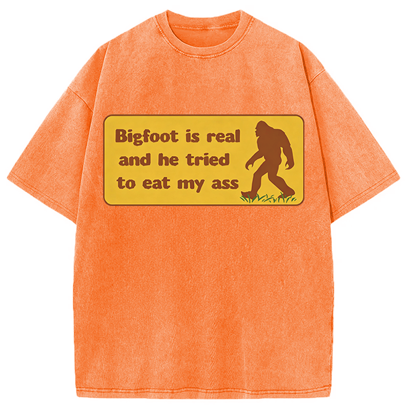Modecanvas Bigfoot Is Real And He Tried To Eat My Ass DTG Printing Washed T-Shirt