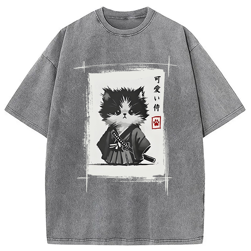 Modecanvas Kitten Samurai Washed T-Shirt