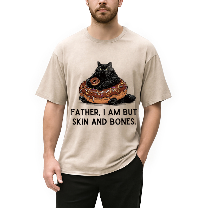 Modecanvas Fat Cat Is Begging Washed T-Shirt