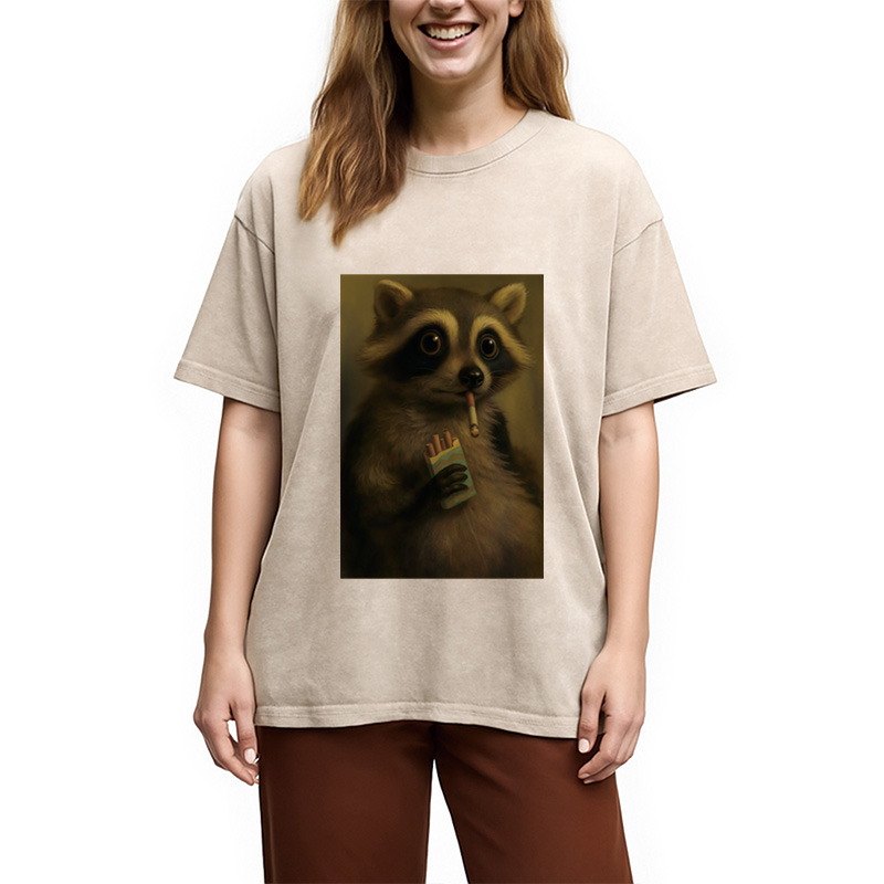 Modecanvas Smoking Raccon Washed T-Shirt