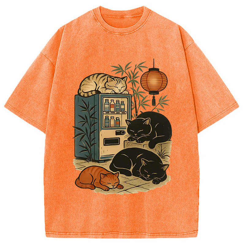 Modecanvas Japanese Vending Machine Cat Washed T-Shirt
