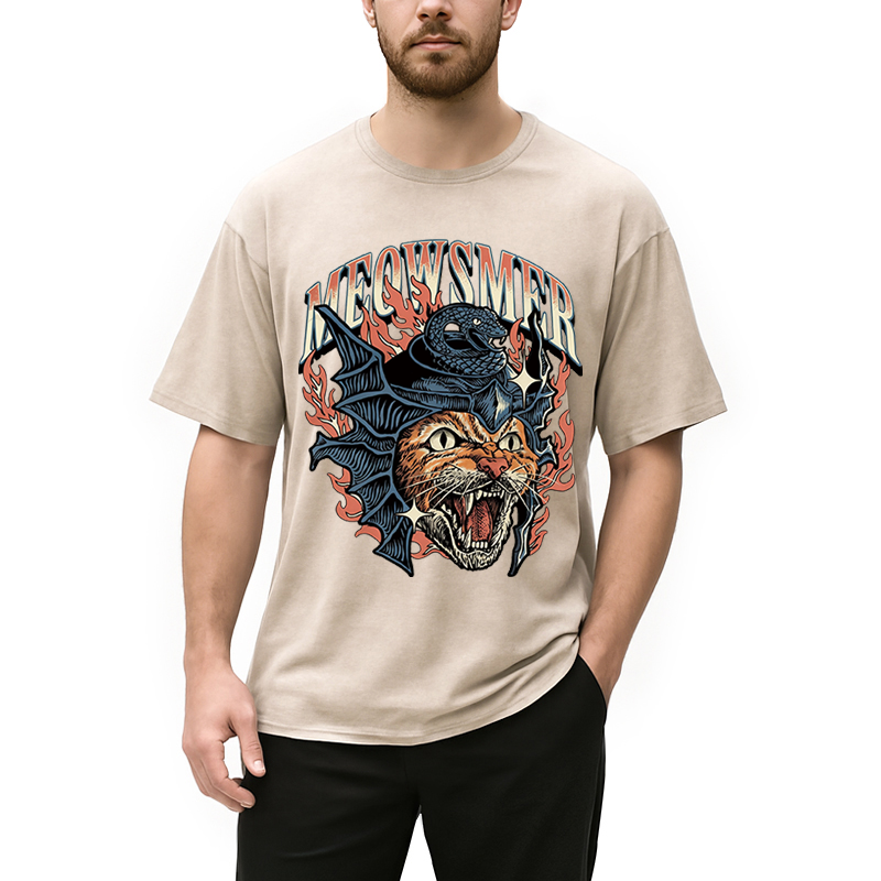 Modecanvas Meowsmer Cat DTG Printing Washed T-Shirt