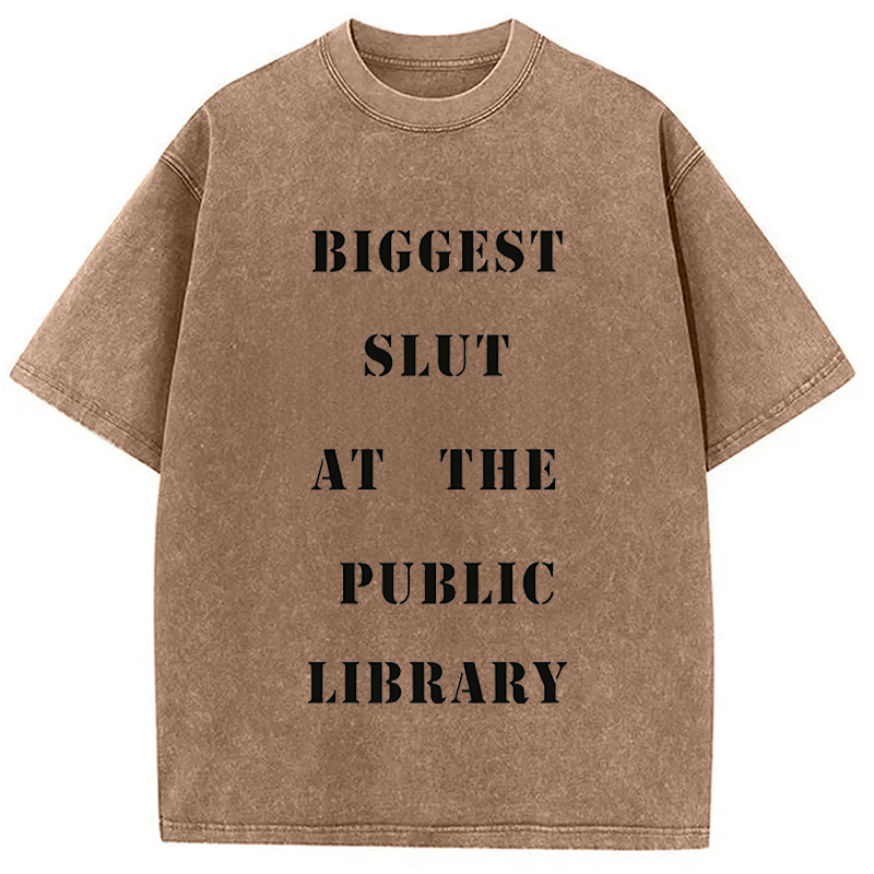 Modecanvas Biggest Slut at the Public Library Funny Meme DTG Printing Washed T-Shirt