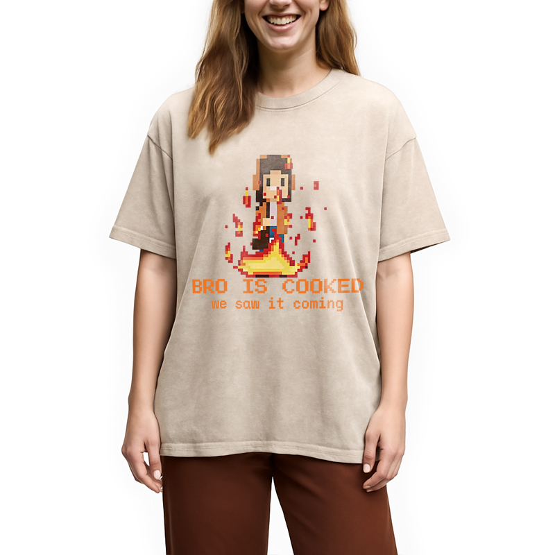 Modecanvas Bro Is Cooked Funny Meme DTG Printing Washed T-Shirt