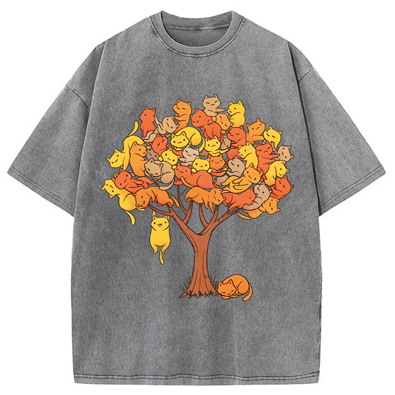 Modecanvas Cat Tree DTG Printing Washed T-Shirt
