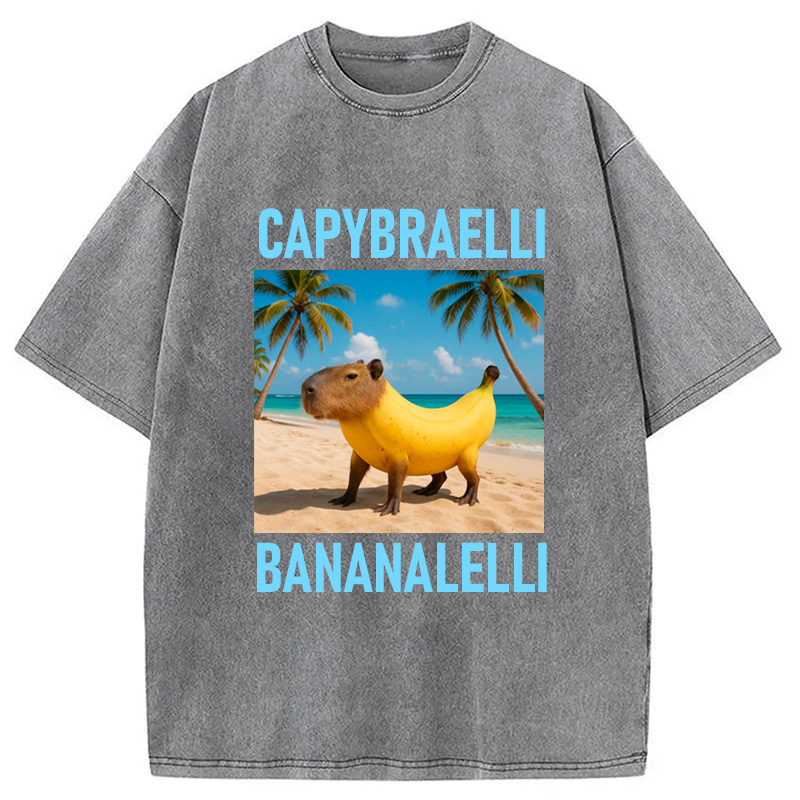 Modecanvas Capybara Banana Brainrot Washed T-Shirt