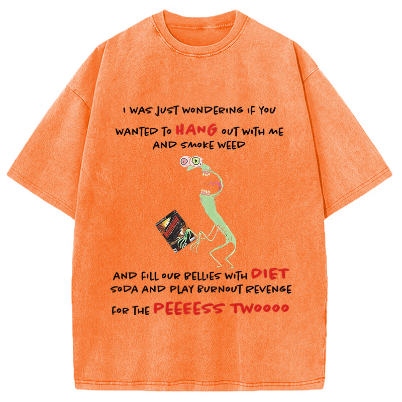Modecanvas Mr. Landlord Smiling Friends I Was Just Wondering DTG Printing Washed T-Shirt