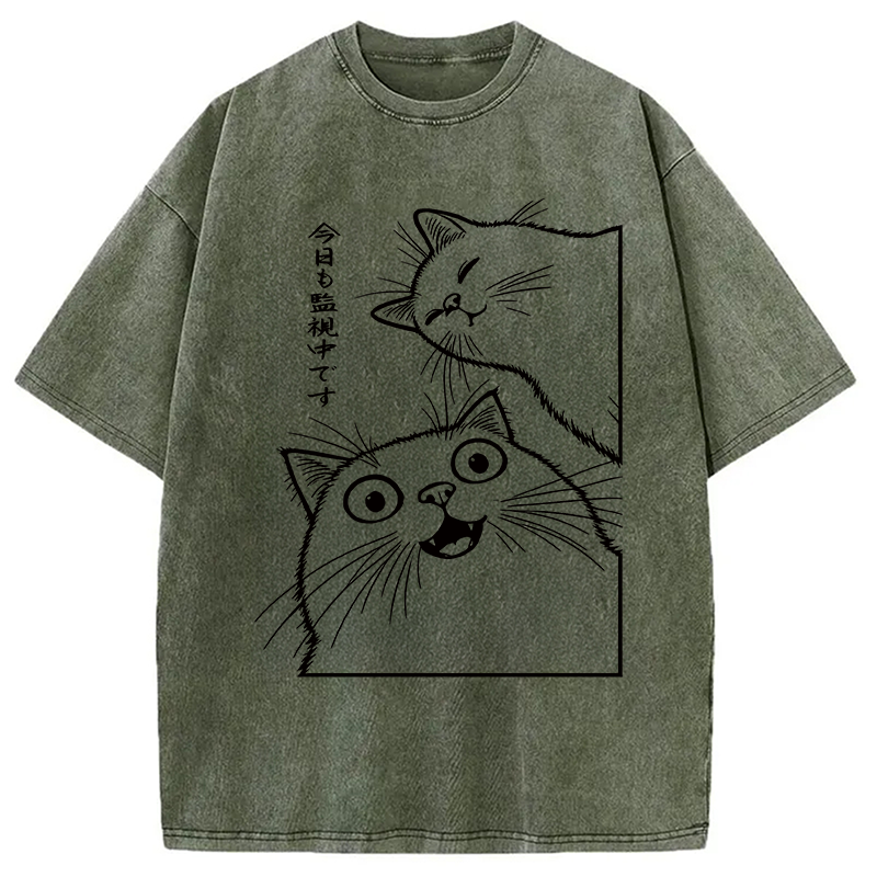 Modecanvas Two Cats Are Watching DTG Printing Washed T-Shirt