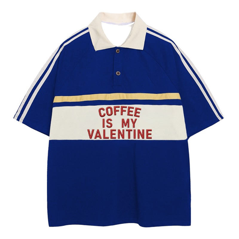 Modecanvas Coffee Is My Valentine Polo Embroidered T-Shirt