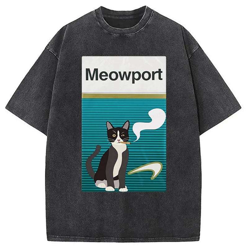 Modecanvas Meowport Funny Cat DTG Printing Washed T-Shirt