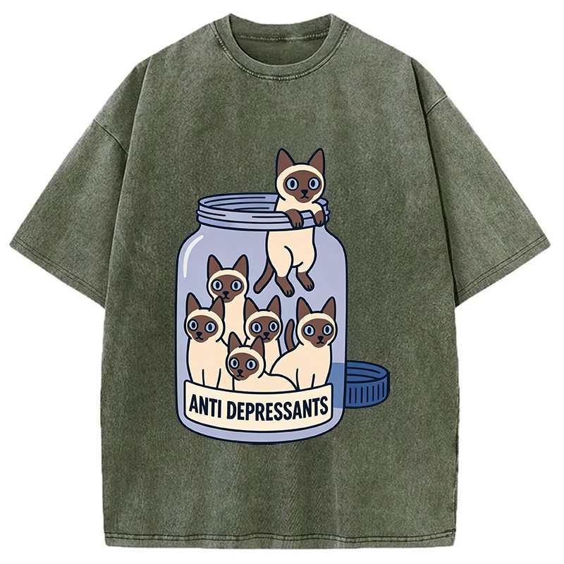 Modecanvas Cute Siamese DTG Printing Washed T-Shirt