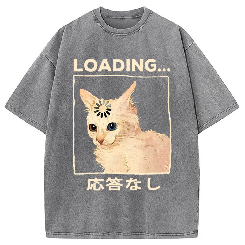 Modecanvas Funny Cat Loading Washed T-Shirt