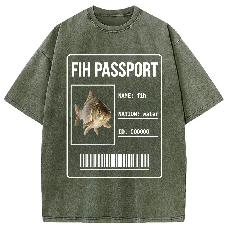 Modecanvas Fih Fish Passport Meme DTG Printing Washed T-Shirt