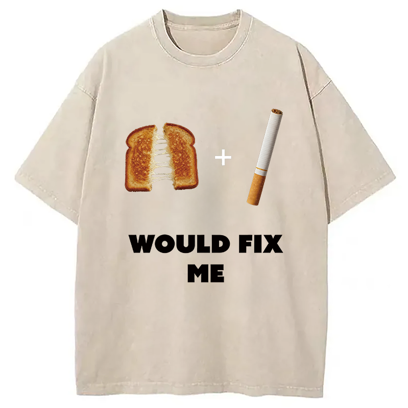 Modecanvas Grilled Cheese And Cigarette Meme DTG Printing Washed T-Shirt