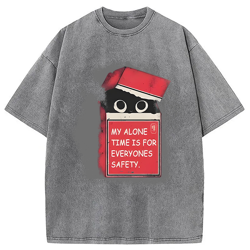 Modecanvas Funny Cat In A Cigarette Box Washed T-Shirt