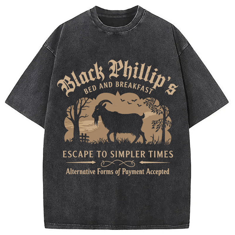 Modecanvas Black Phillip Bed & Breakfast DTG Printing Washed T-Shirt