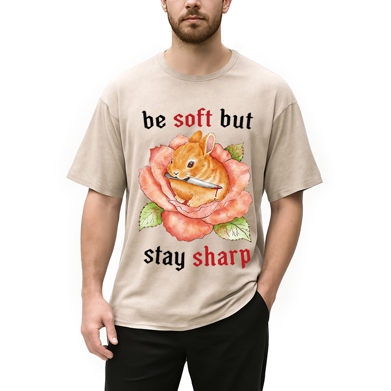 Modecanvas Stay Sharp Rabbit DTG Printing Washed T-Shirt