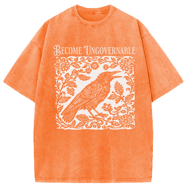 Modecanvas Become Ungovernable Bird DTG Printing Washed T-Shirt