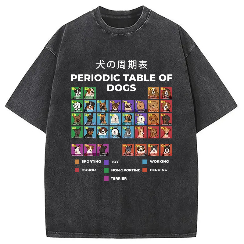Modecanvas Periodic Table Of Dogs Washed T-Shirt-modecanvas